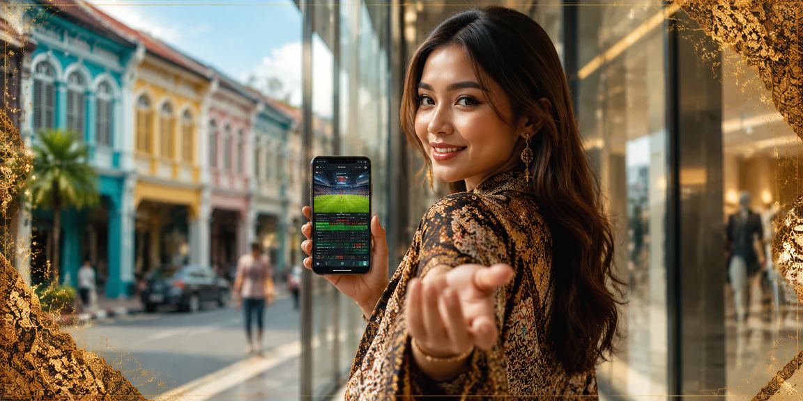 Pengguna Penang mengakses platform taruhan sukan 1borneo dengan reka bentuk batik tempatan
